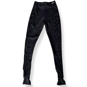 Maiere de Voir Black Textured Panel Leggings Stretch Skinny Pants UK 8 US 4